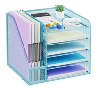Marbrasse Organisateur de Bureau,5 Niveaux Maille Papier Aménagement, Porte-Dossiers pour Maison Bureau Accessoires (Bleu)
