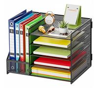 Marbrasse Organisateur de Bureau avec Porte-Documents,5 Niveaux - Porte-Lettres avec Tiroir et 2 Porte-Stylos - Compartiments de Rangement en Maille pour Fournitures de Bureau(Noir sans Tiroir)