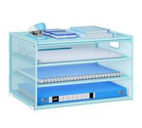 Marbrasse Organiseur de Bureau,4 Niveaux Corbeilles à Courrier en Filet avec Poignée,Porte-Revues,Support de Rangement pour Papier,Organisateur de bacs de classement Le Bureau,la Maison (Bleu)