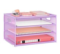 Marbrasse Organiseur de Bureau,4 Niveaux Corbeilles à Courrier en Filet avec Poignée,Porte-Revues,Support de Rangement pour Papier,Organisateur de bacs de classement Le Bureau,la Maison (Violet)