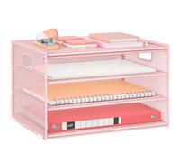 Marbrasse Organiseur de Bureau,4 Niveaux Corbeilles à Courrier en Filet avec Poignée,Porte-Revues,Support de Rangement pour Papier,Organisateur de bacs de classement Le Bureau,la Maison (Rose)