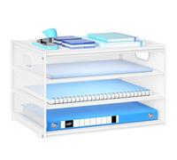 Marbrasse Organiseur de Bureau,4 Niveaux Corbeilles à Courrier en Filet avec Poignée,Porte-Revues,Support de Rangement pour Papier,Organisateur de bacs de classement Le Bureau,la Maison (Blanc)