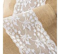 MARBRE 1 pc Chemin de Table en Toile de Jute avec Dentelle Hesse Jute Tissu Rouleau Pays Table Ruban décoration de Table pour la Noce Rustique, fête célébration, Restaurants (12 '' x 108 '')