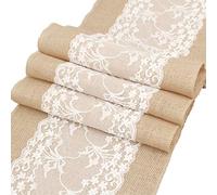 MARBRE 6 pcs Chemin de Table en Toile de Jute avec Dentelle Hesse Jute Tissu Rouleau Pays Table Ruban décoration de Table pour la Noce Rustique, fête célébration, Restaurants (12 '' x 108 '')