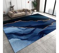 Marbre Bleu Foncé De Luxe Léger Tapis Salon Tapis Chambre Tapis Enfants Tapis 3D Imprimé Doux Flanelle Tapis 60 X 120 Cm - Polyester Doux Au Toucher Facile À Nettoyer -7U4L-U4V