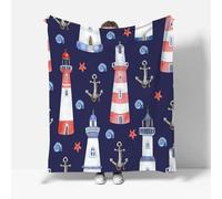 MARBRE Couverture Phare 180x220cm Chaude Douce Moelleuse Microfibre Flanelle Couverture Polaire 3D Ancre Blanket pour Lit Canapé La Chambre Coucher Voyages(Image 6-2)