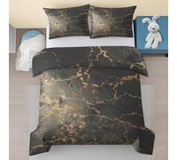 Marbre Doré Noir Housse de Couette 90x190 Enfant, Motif Luxe Abstrait Microfibre Parure de Lit 1 Personne - Moderne Parure de Couette avec Fermeture éclair avec 1 Taie d'oreiller 40x60 jLs93