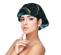Marbre émeraude bleu sarcelle et scapes,Bonnet de nuit en satin pour adulte - Bonnet de nuit élastique pour femme, couvre-cheveux de nuit