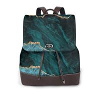 Marbre émeraude sarcelle L et scapes,Sac à dos imperméable pour femme, sac à dos de voyage léger en cuir PU tendance