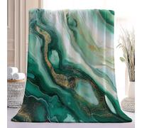Marbre Fluide Paillettes Douce Flanelle Couverture, Abstrait Luxe Léger Confortable Légère Couverture pour Lit Chaise Canapé Maison Bureau, Vert Doré Couvertures pour Adultes et Enfants, 180 x 200 cm
