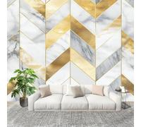Marbre GéOméTrique de Luxe Papier Peint Photo Intissé Poster Murale Papier Peint 200x140 cm Or Fresque Murale Anti-poussière, Idéal pour Rénovation ou Décoration Personnalisée