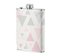 Marbre géométrique triangulaire rose, gris et argent,Flasque de poche plate de 8 oz en acier inoxydable 304, idéale pour les activités de plein air.