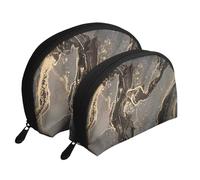 Marbre Luxueux en Or Noir, Trousse de Maquillage Coquille Femme Petit Porte-Monnaie Trousse de Toilette Trousse à cosmétiques 2 pièces