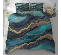 Marbre Moderne Duvet Cover with Zip 240 x 260 cm Art Minimaliste Reversible Microfibre Housse de Couette, Cyan 1 Bedding Set + 2 Pillowcase 65 x 65 cm