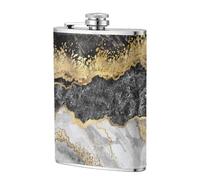 Marbre noir, blanc et doré,Flasque de poche plate de 8 oz en acier inoxydable 304, idéale pour les activités de plein air.