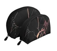 Marbre Noir Or Rose, Trousse de Maquillage Coquille Femme Petit Porte-Monnaie Trousse de Toilette Trousse à cosmétiques 2 pièces