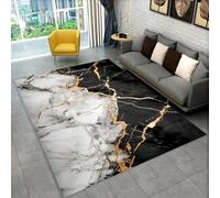 Marbre Tapis Chambre Adulte Noir Gris Bleu Or Rocher Abstrait Tapis de Sol Décoratif pour Salon, Chambre, Bureau, Table Basse d'étude Rug Pad, 160x230 cm, Color 5