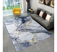 Marbre Tapis Chambre Adulte Noir Gris Bleu Or Rocher Abstrait Tapis de Sol Décoratif pour Salon, Chambre, Bureau, Table Basse d'étude Rug Pad, 80x120 cm, Color 2