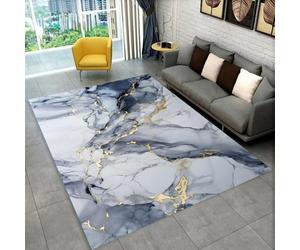 Marbre Tapis Chambre Adulte Noir Gris Bleu Or Rocher Abstrait Tapis de Sol Décoratif pour Salon, Chambre, Bureau, Table Basse d'étude Rug Pad, 80x120 cm, Color 2