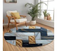 Marbre Tapis Rond 200 cm Puzzle Géométrique Salon Moquette Rond, Noir Et Blanc Lavable en Machine Tapis Chambre Adulte Doux 3D Antidérapant Decoration Chambrel Mangerded
