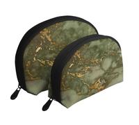 Marbre Vert et Or de Luxe, Trousse de Maquillage Coquille Femme Petit Porte-Monnaie Trousse de Toilette Trousse à cosmétiques 2 pièces