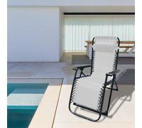Marbueno SUMMER 10009X2 Pack de 2 Tumbona Plegable Gravedad Cero Acier Textilène Gris Jardin et Piscine 90x66x108 cm Coffre Blanc