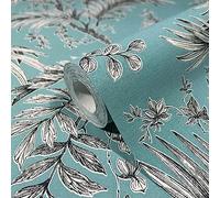 marburg Papier peint turquoise noir floral moderne, naturel pour chambre à coucher ou salon, fabriqué en Allemagne 10,05 x 0,53 m