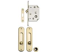 Marc Hesi 4067.500.002.0 Kit de ferrure pour porte coulissante, serrure et poignée, galvanisée 50 mm, laiton poli, doré brillant