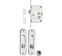 Marc Hesi 4067.500.008.0 Poignée de porte coulissante Set, serrure et poignée galvanisée 50 mm, laiton chromé, argent brillant