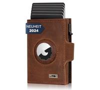 Marc Peter® Chicago Push Air Slim Wallet - Portefeuille Airtag avec compartiment à monnaie - Protection RFID - Petit mini portefeuille en cuir, Marron, XL MÜNZFACH MIT AIRTAG FACH, Classique