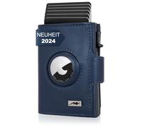 Marc Peter® Chicago Push Air Slim Wallet - Portefeuille Airtag avec compartiment à monnaie - Protection RFID - Petit mini portefeuille en cuir, bleu, XL MÜNZFACH MIT AIRTAG FACH, Classique