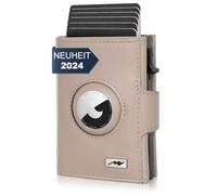 Marc Peter® Chicago Push Air Slim Wallet - Portefeuille Airtag avec compartiment à monnaie - Protection RFID - Petit mini portefeuille en cuir, taupe, MINI MÜNZFACH MIT AIRTAG FACH, Classique