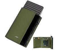 Marc Peter Portefeuille fin pour homme avec compartiment à monnaie et protection RFID, portefeuille en cuir, 9 compartiments pour cartes de crédit, étui pour cartes de crédit, petit homme, vert