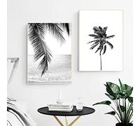 marca generica Feuille de palmier tropicale mur Art toile peinture affiches imprime palmier noir blanc mur décor photos maison chambre décor sans cadre-40x50cmx2