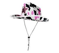 MARCBUSE Chapeau de cowgirls élégant avec motif de vache - Détails étoile en métal - Chapeau confortable - Décorations de cosplay - Activités de plein air quotidiennes - Cowgirls avec décorations