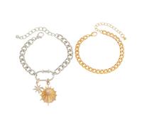 MARCBUSE Lot de 2 bracelets élégants en alliage et chaîne en fer avec breloque étoile à huit pointes et strass Design inspiré du Hip Hop