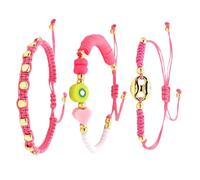 MARCBUSE Lot de 3 bracelets de perles de style ethnique avec perles en verre nez de cochon et breloque fruits en argile pour femme, taille unique, Comme décrit