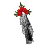 MARCBUSE Serre-tête style punk décoré avec roses artificielles rouges et filet pour cosplay, accessoire de coiffure pour tenues, bandeau réglable pour adultes