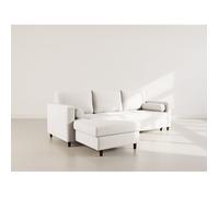 Marceau - Canapé d'angle réversible 4 places convertible avec coffre en velours côtelé - Beige