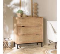 Marceau - commode en bois 3 tiroirs cannage naturel pieds métal noir