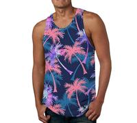 Marcel Homme Été Sport Coton Plantes Palmiers Imprimé Séchage Rapide sans Manches T Shirt Col Rond Respirant Extensible Muscle Entraînements Vêtements Gilet Gym Tops