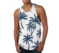 Marcel Homme Été Sport Coton Plantes Palmiers Imprimé Séchage Rapide sans Manches T Shirt Col Rond Respirant Extensible Muscle Entraînements Vêtements Gilet Gym Tops