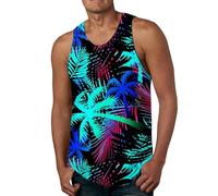 Marcel Homme Été Sport Coton Plantes Palmiers Imprimé Séchage Rapide sans Manches T Shirt Col Rond Respirant Extensible Muscle Entraînements Vêtements Gilet Gym Tops