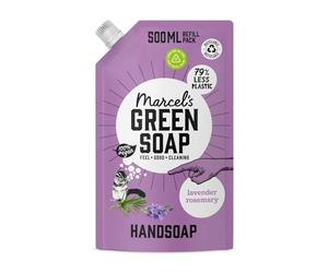 Marcel's Green Soap - Recharge de savon pour les mains Lavande & Romarin - Refill - Formule sans microplastiques - Vegan - Emballage recyclable - 500 ml