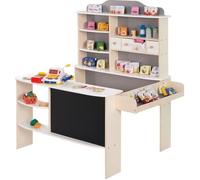 roba Marchande Enfant en Bois - Supermarché + Caisse Enregistreuse avec Microphone et Autres Accessoires - Blanc/Gris