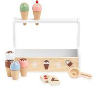 Marchande de Glace Enfant en Bois - Jouet D'imitation Glacier - Mamabrum- Stand de Crème Glacée- 6 Boules et Accessoires- CE
