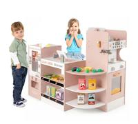 Marchande Enfant - COSTWAY - 30 Accessoires Distributeur Automatique Caisse Cafetière Four Étagères Bois Cadeau Enfant 3 Ans+
