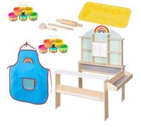 Marchande En Bois + 12 Pots De Pâte À Modeler X Play-doh + Tablier Et Accessoires Vert Menthe - Naturel TU