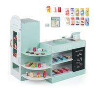 Marchande Enfants COSTWAY 15 Accessoires, Distributeur Automatique, Épicerie Enfants avec Tableau Noir,3-8 Ans Vert