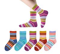 Marchare Chaussettes en coton sans couture Girls Crew pour enfants Chaussettes décontractées Chaussettes d'école Rayures arc-en-ciel 5 Pack